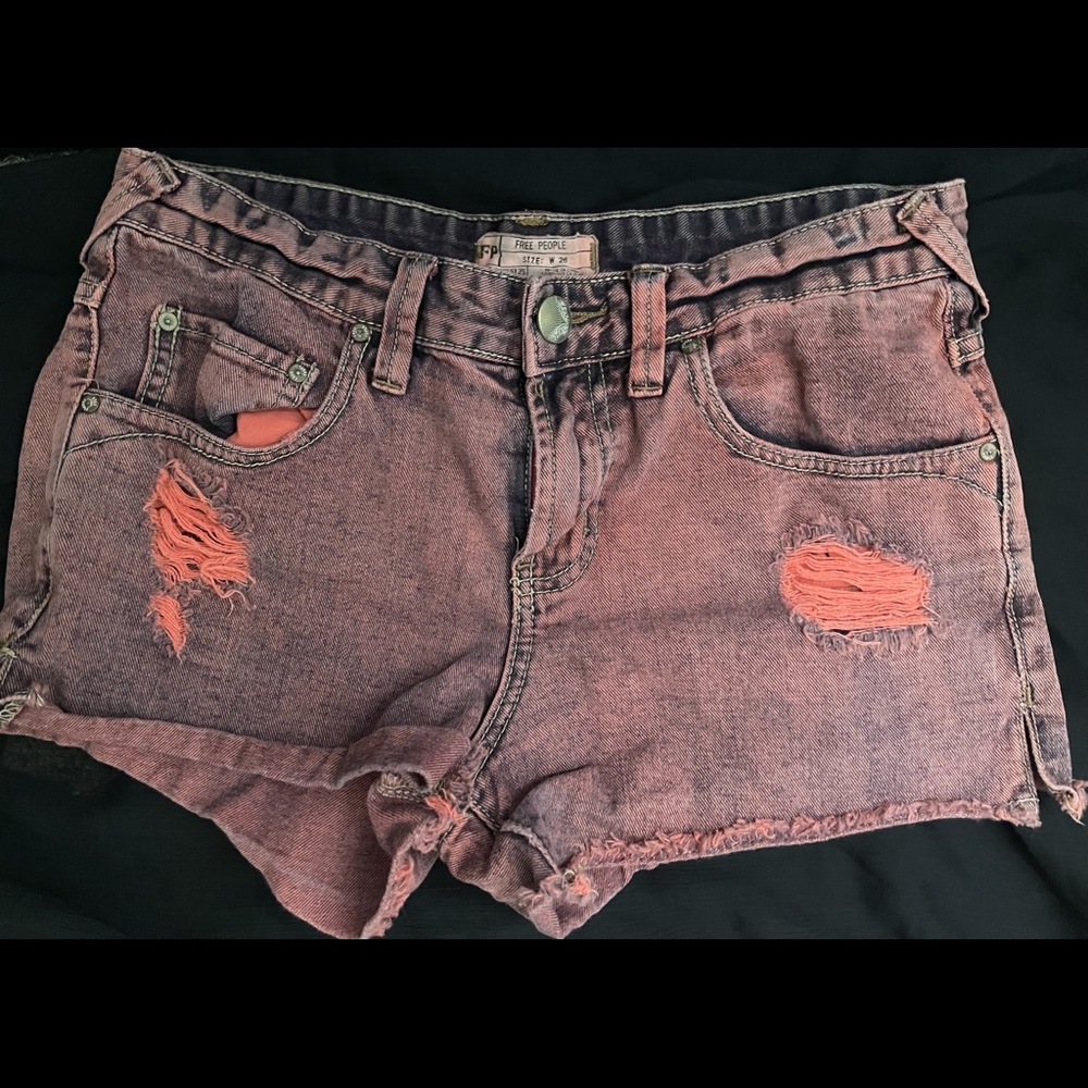 Free people. Distressed denim washed maroon shorts
